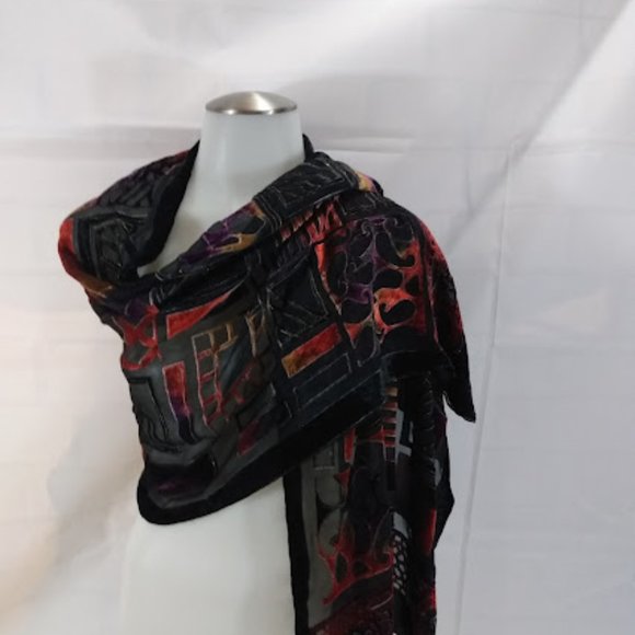 Beautiful design velvet look long scarf. - Picture 3 of 6